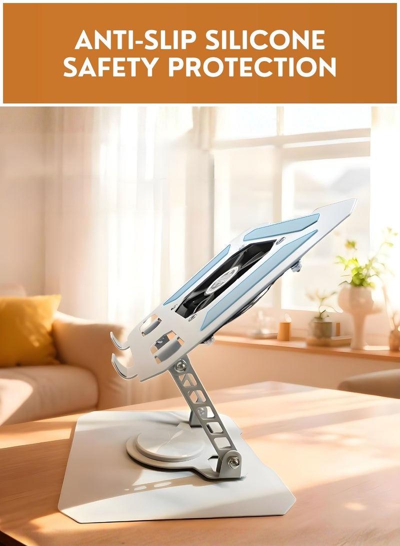 حامل تابلت قابل للتعديل مع مروحة تبريد، حامل معدني قابل للطي لأجهزة iPad، حامل مكتبي دوار 360 درجة لأجهزة التابلت من 4 إلى 16 بوصة، وأجهزة iPad وأجهزة Android - مناسب للمكتب والدراسة والألعاب - Image 5